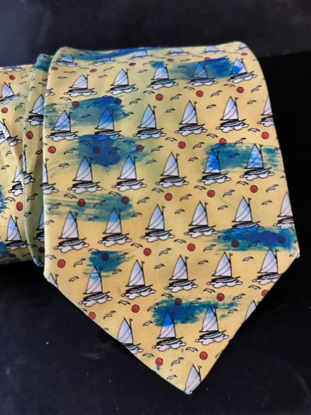 Vineyard Vines Silk Tie Mens Necktie Hand painted Yellow Sailboat